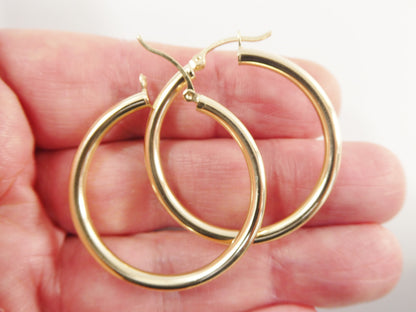 Real 10k Solid Yellow Gold Plain High Polish 35 mm Hoop Huggie Earrings