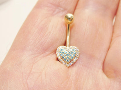 14k Real Solid Yellow Gold Heart Belly Button Ring Piercing