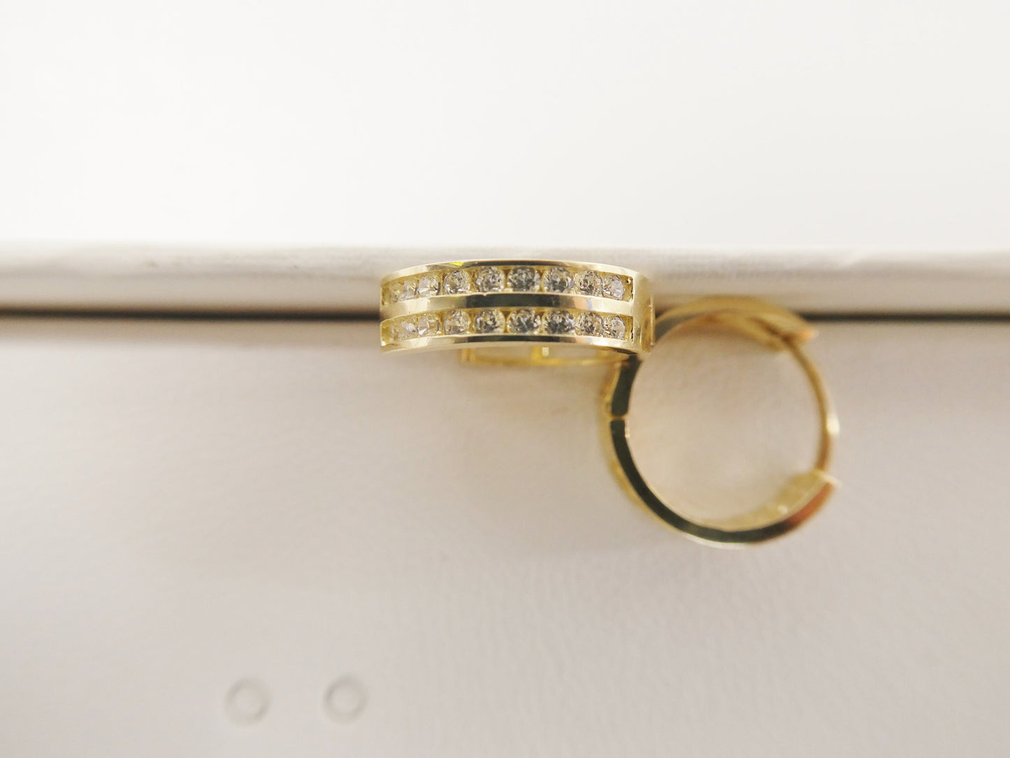 real 10k solid yellow gold cz two line earring / cartilage daith hoop huggie earring