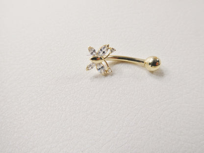 14k Real Solid Yellow Gold Butterfly Belly Button Ring Piercing
