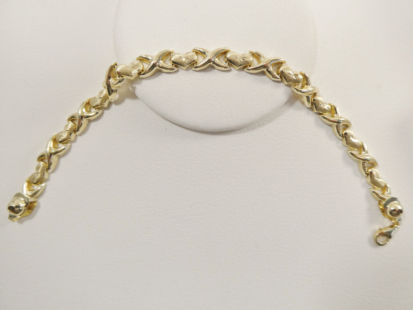 14k real solid yellow gold xo heart 7.25 inch bracelet
