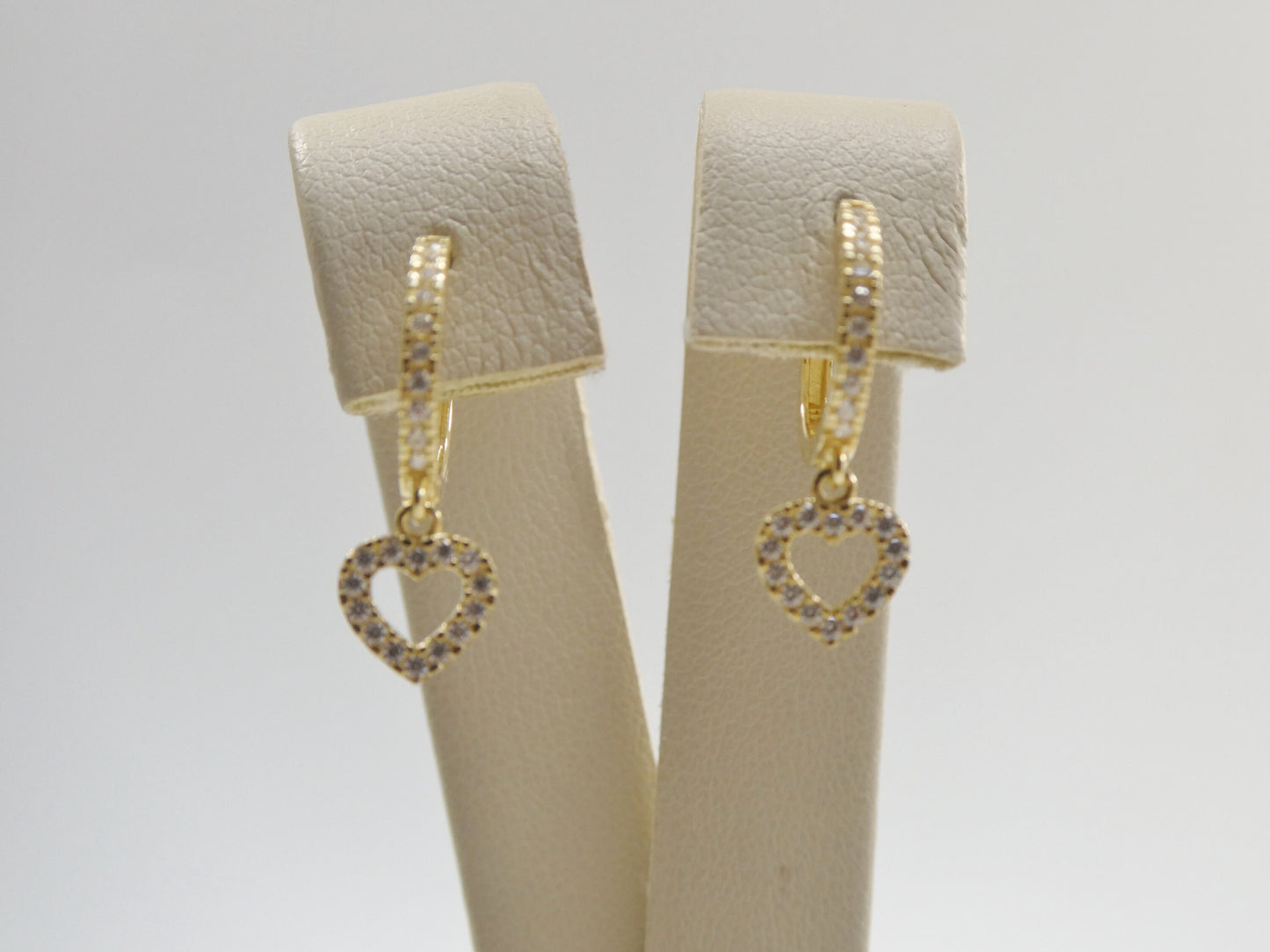 real 10k solid yellow gold dangle heart full micro fave setting hoop huggie earrings