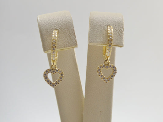real 10k solid yellow gold dangle heart full micro fave setting hoop huggie earrings