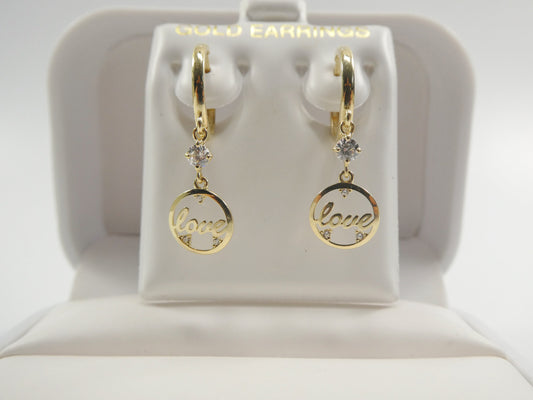10k real yellow gold love dangle plain huggie earring