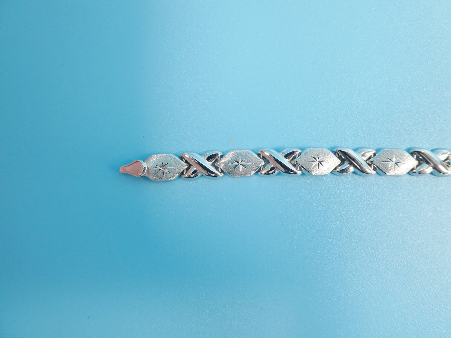 8 inch xoxo stampato bracelet 14k white gold color finish over real 925 sterling silver