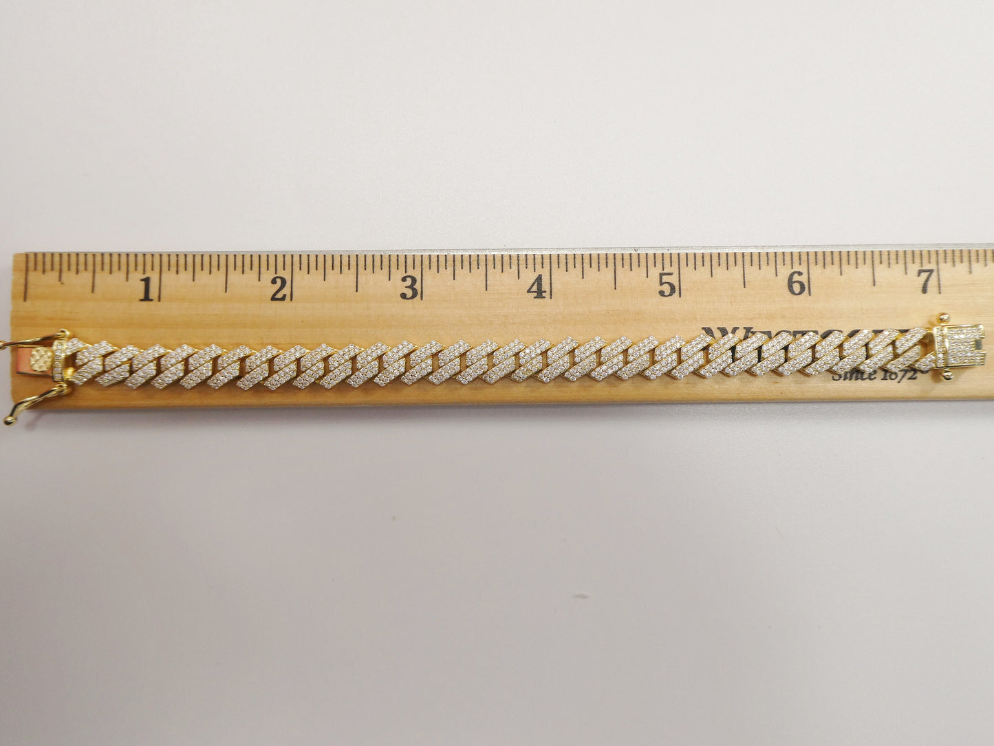 MEN LADIES 14k yellow gold color Monaco bracelet over real solid 925 sterling silver