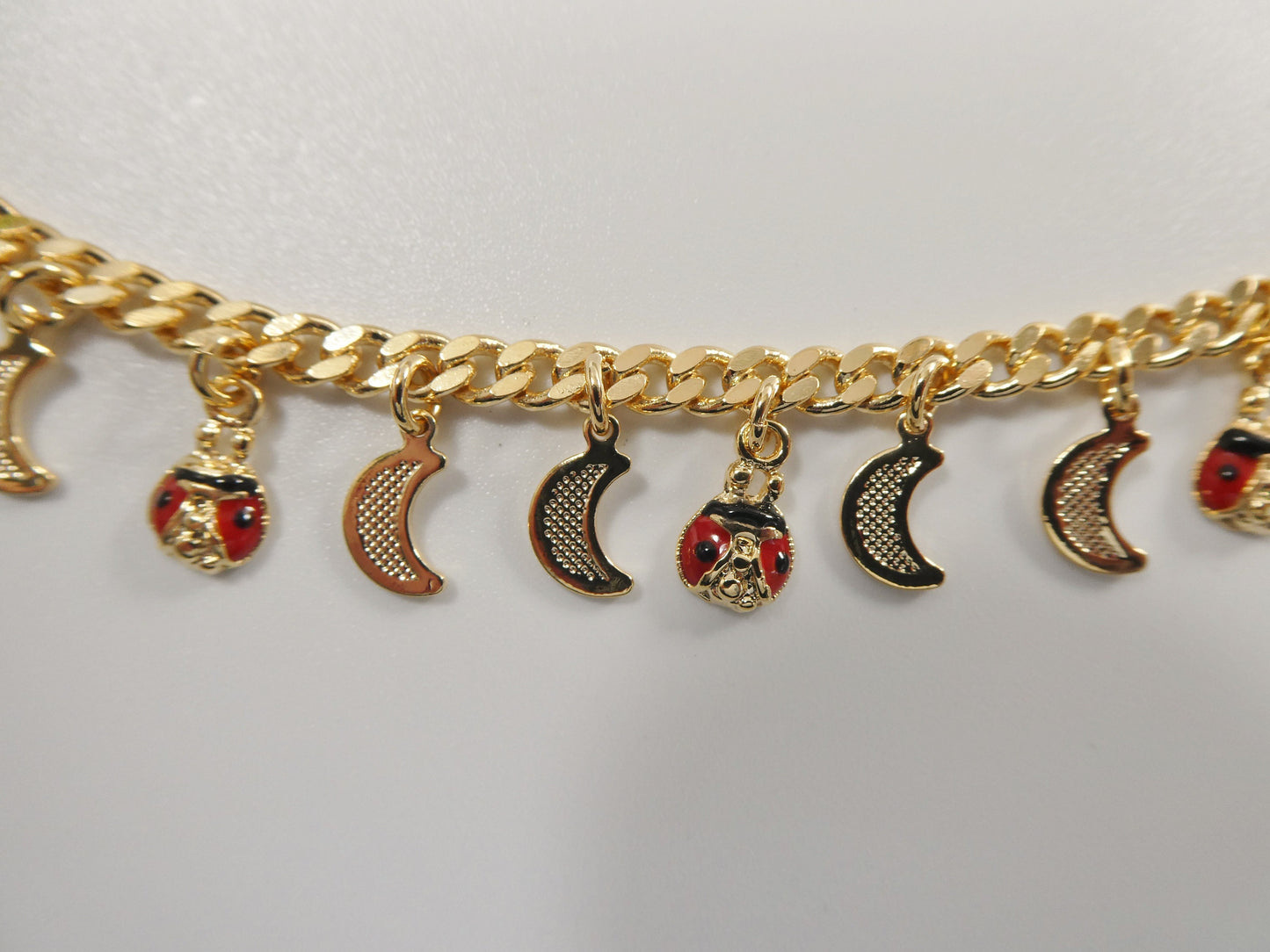 5.5 inch 14k gold filled CURB style MOON pendent dropping baby bracelet