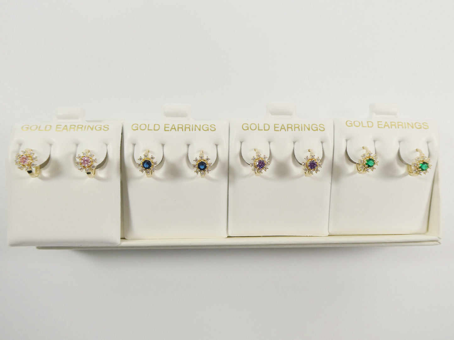 real 10k solid yellow gold birthstone color flower huggie earrings