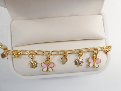 5.5 inch 14k Gold Filled CURB Style Butterfly Pendent Dropping Baby Bracelet