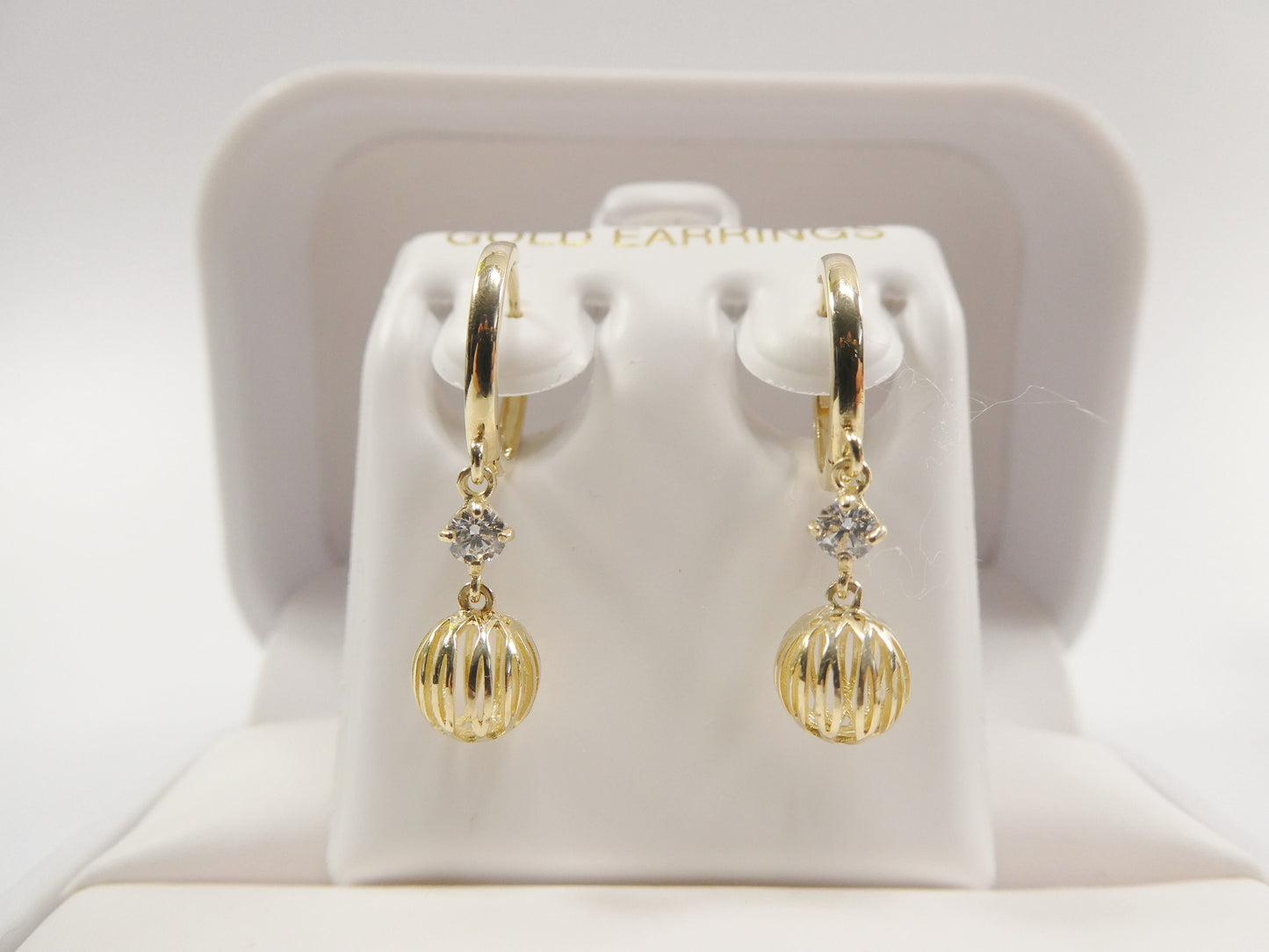 10k real yellow gold ball dangle plain huggie earrings