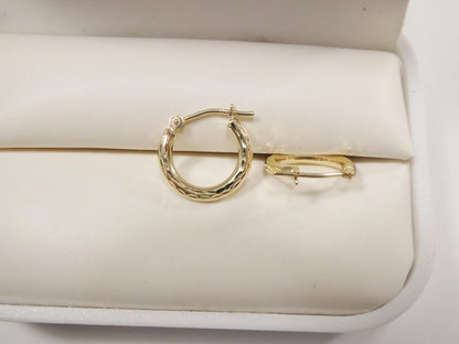 10k Real Solid Yellow Gold 2mm Tube Diamond Cut Hoop Earrings
