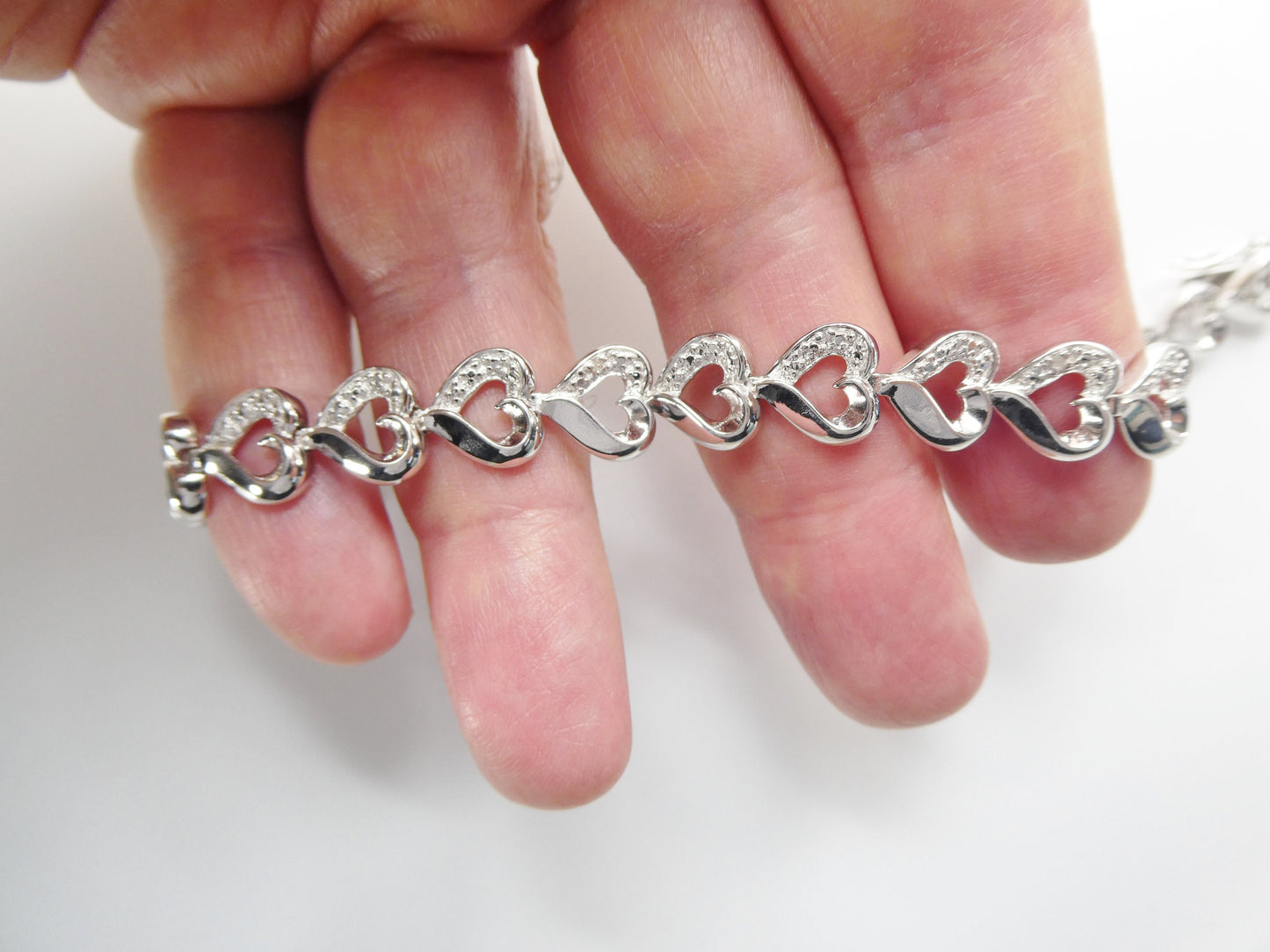 real  925 sterling silver heart diamond bracelet