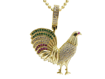 Real 925 Sterling Silver 2mm Moon Chain and Rooster Pendent