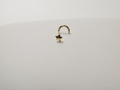 14k Real Solid Yellow Gold Twist Star Stud Nose Ring
