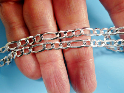Real 925 Sterling Silver 4.5mm Italian Concave Figaro Solid Chain Lobster Lock Clasp