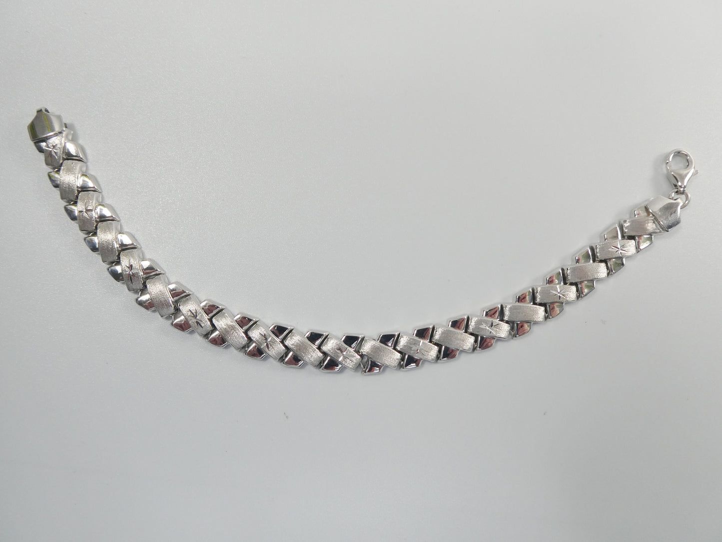 Sterling Silver X Link Necklace Bracelet Set - White Gold Tone