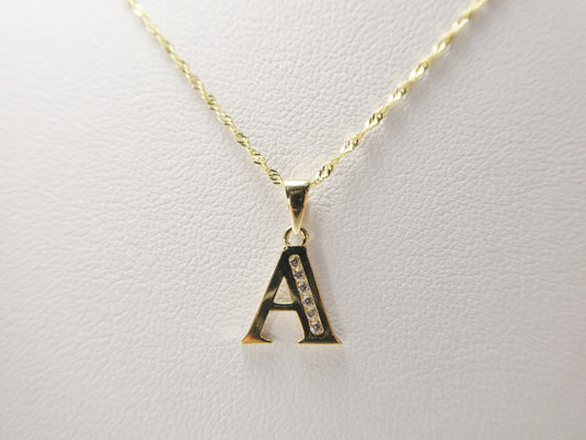 10k real solid yellow gold small initial alphabet pendent and necklace