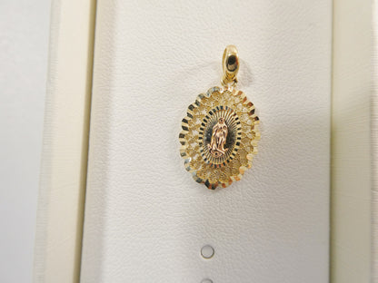 10k Real Solid Yellow Gold Guadalupe Pendent and 18 Inch Cable Necklace