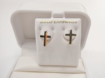 Real 10k Solid Yellow Gold Cross Hoop Huggie Earrings