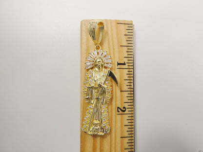 Real 925 Sterling Silver Large Santa Muerte Pendent Charm