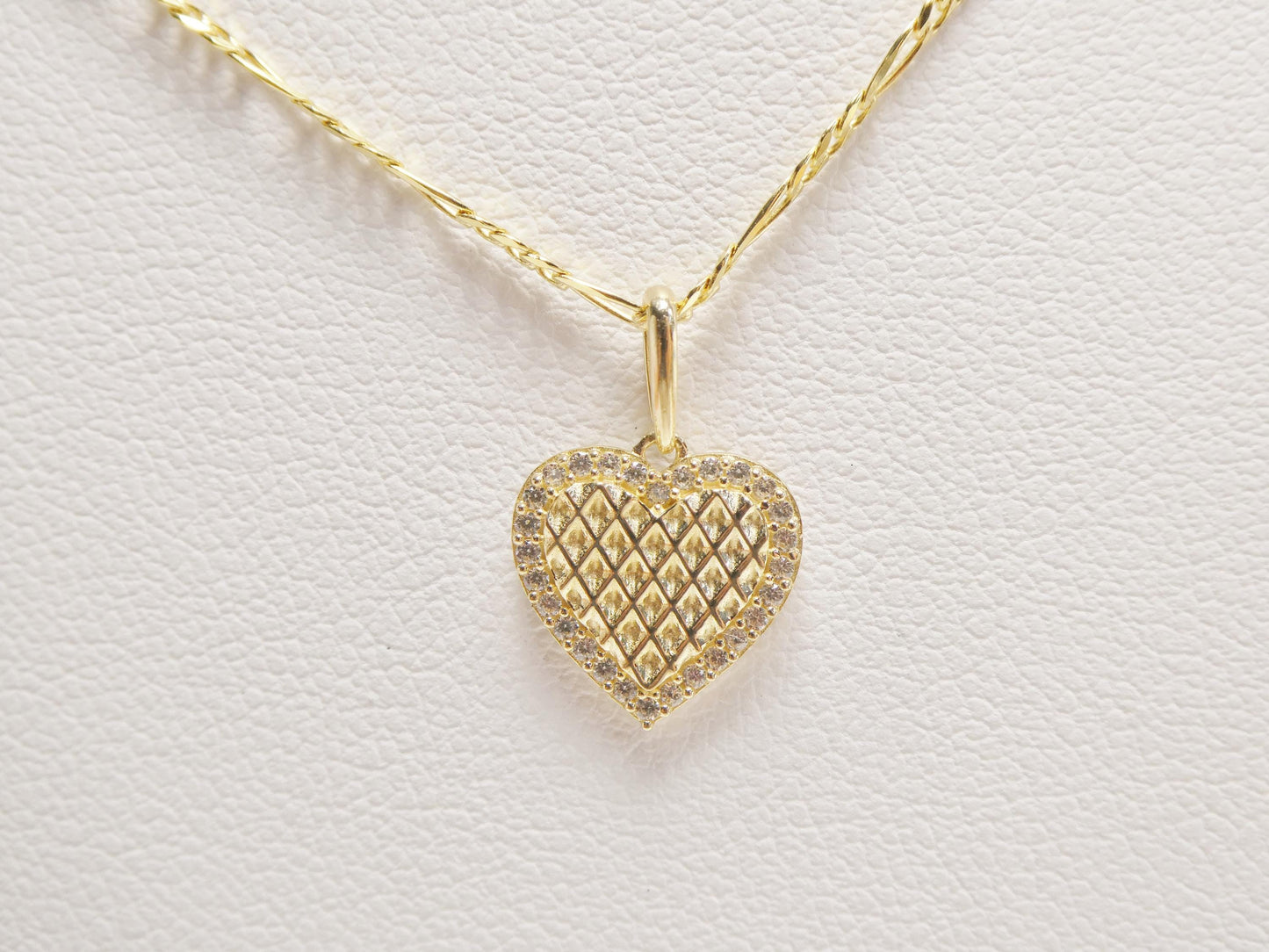 10k real solid yellow gold 18 inch solid figaro chain and heart pendent set