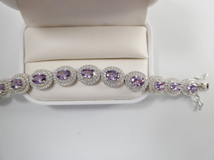 7 Inch Real 925 Sterling Silver Large Color Stone Ladies Bracelet