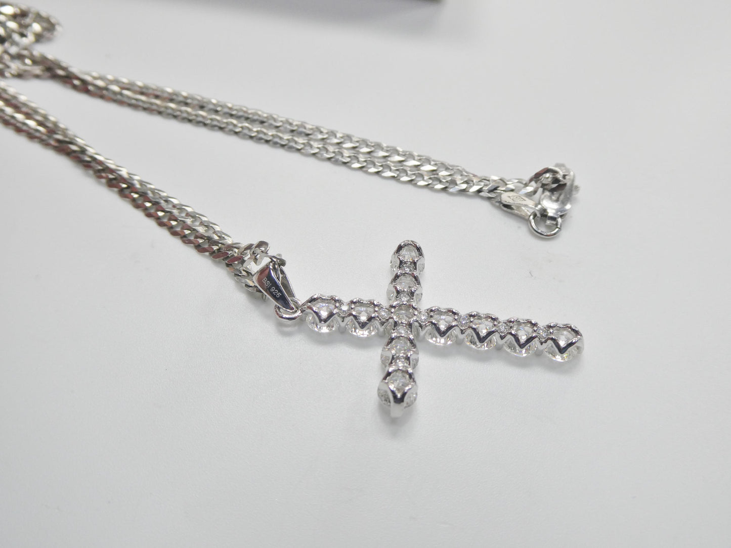 real 925 sterling silver 18 inch flat chain and moissanite cross pendent charm