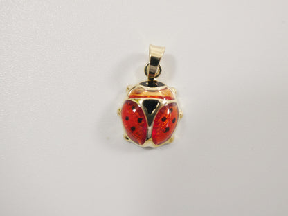 14k Real Solid Yellow Gold Small Enamel Lady Bug Charm Pendent