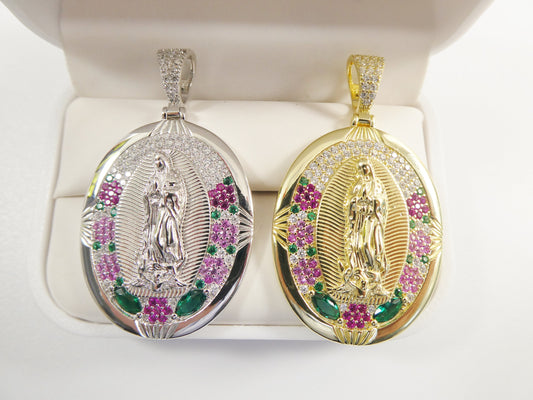 real 925 sterling silver large guadalupe virgin mary medallion pendent