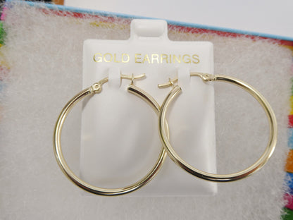 Real 10k Solid Yellow Gold Plain High Polish 30mm Hoop Earring