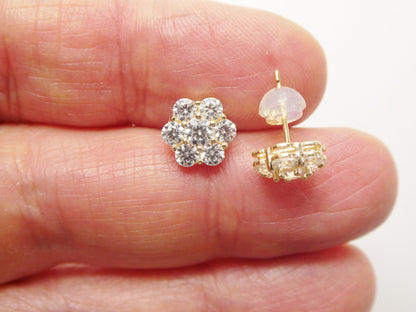 Real 10k Solid Yellow Gold 8mm Flower Push Post Stud Earrings