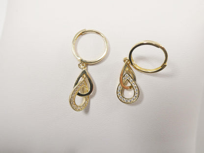 Real 10k Solid Yellow Gold Teardrop Hoop Huggie Earrings