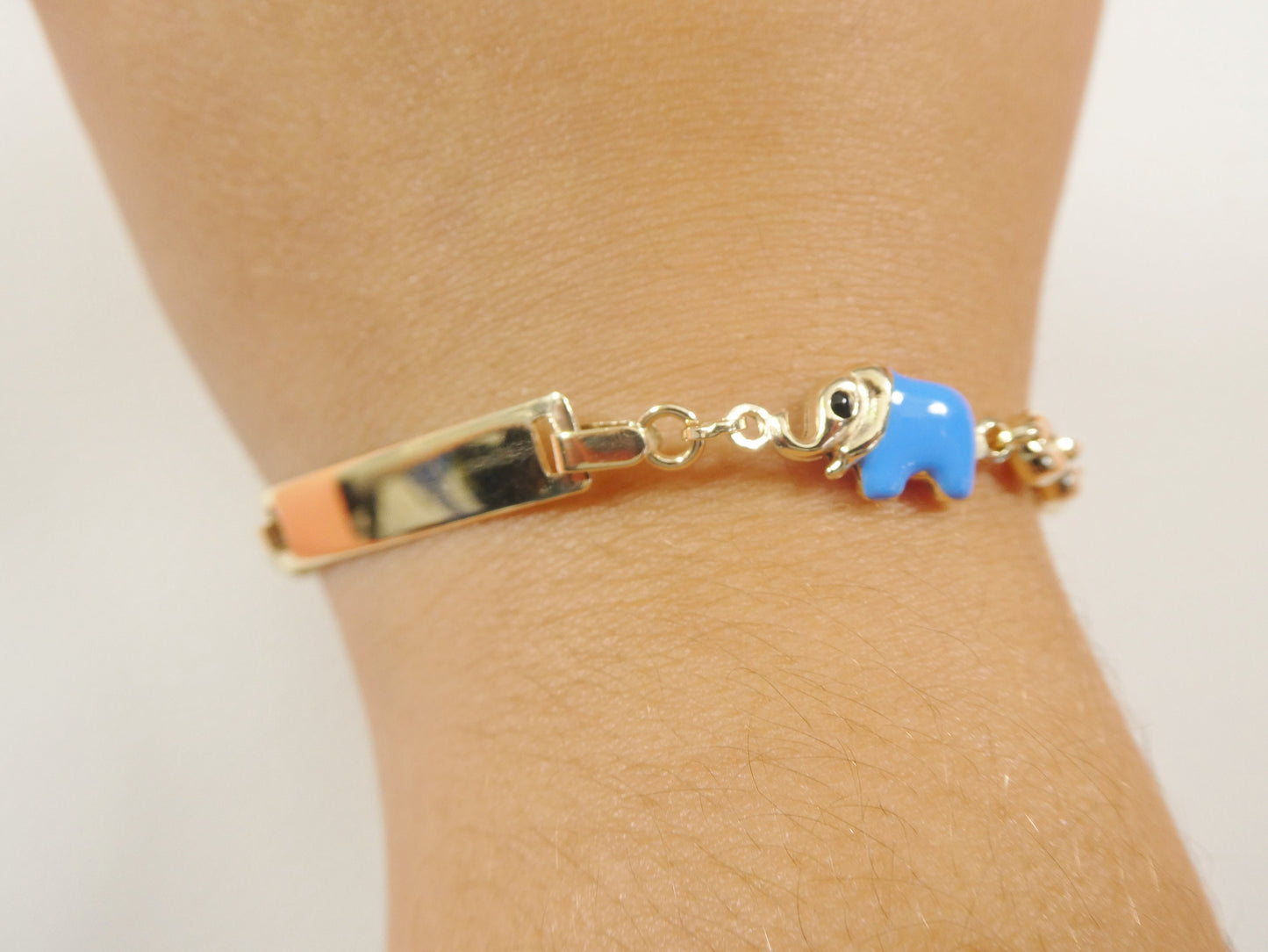 14k Yellow Gold Baby ID Bracelet: Enamel Elephant Mariner Chain, 6 Inch