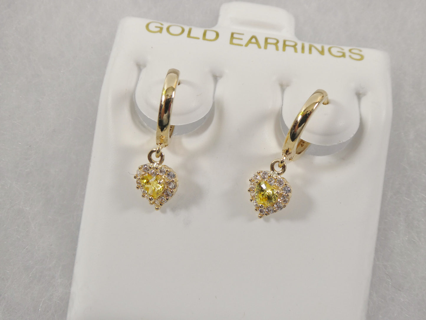 real 10k solid yellow gold birthstone color heart dangling hoop earrings