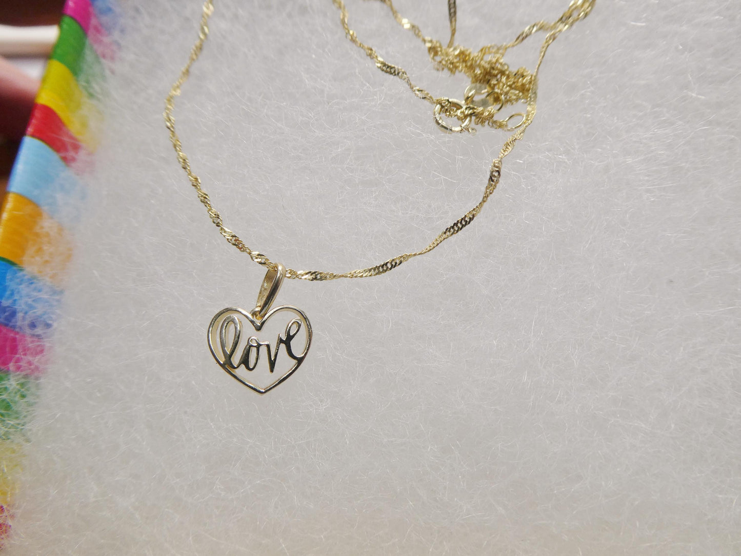 10k Yellow Gold Singapore Chain Necklace heart Pendant
