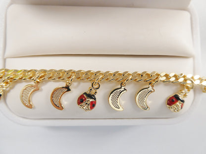 5.5 Inch 14k Gold Filled CURB Style MOON Pendent Dropping Baby Bracelet