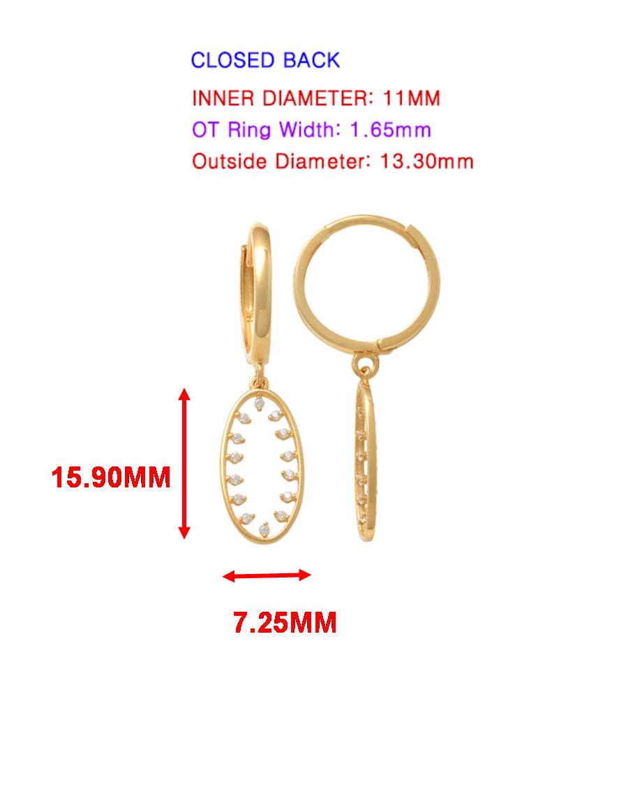real 10k solid yellow gold oval drop hoop huggie earrings