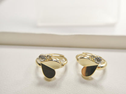 Real 10k Solid Yellow Gold Designer Heart Hoop Huggie Earrings