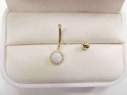14k Real Solid Yellow Gold Circle Opal Belly Button Ring Piercing
