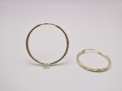 10k Real Solid Yellow Gold 2mm Tube Diamond Cut Endless Hoop Earrings