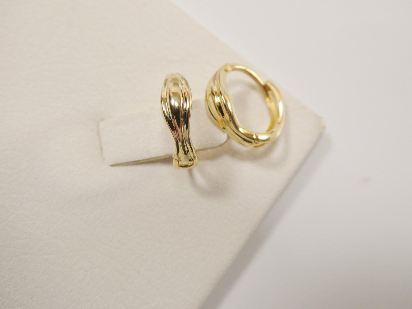 real 10k solid yellow gold designer hoop huggie earrings