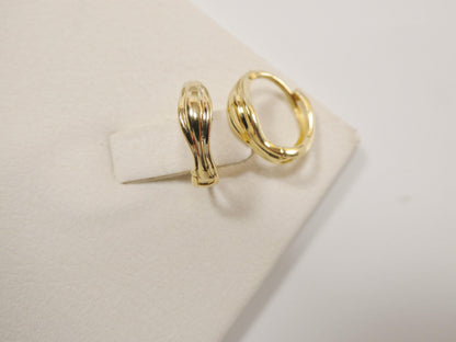 Real 10k Solid Yellow Gold Designer Hoop Huggie Earrings