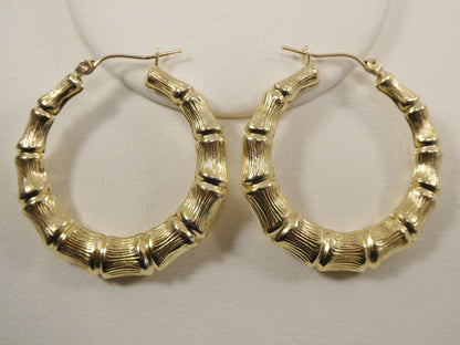 10k Real Solid Yellow Gold Bamboo Earrings