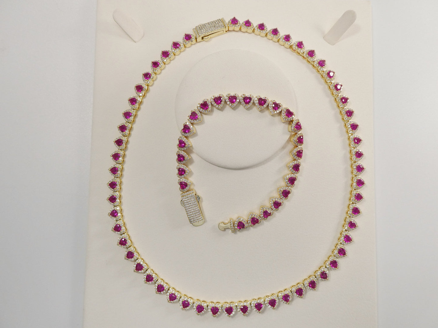 14k gold filled yellow gold ruby color heart necklace / bracelet