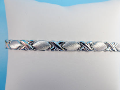 14k White Gold Color Tone Necklace XoXo Satin Finish Over Real 925 Sterling Silver