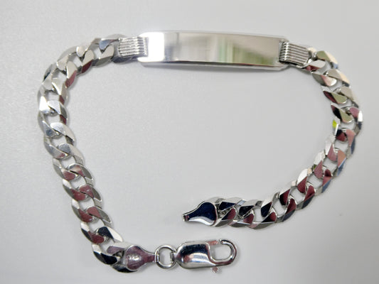 8.5 inch real 925 sterling silver solid curb men ID bracelet