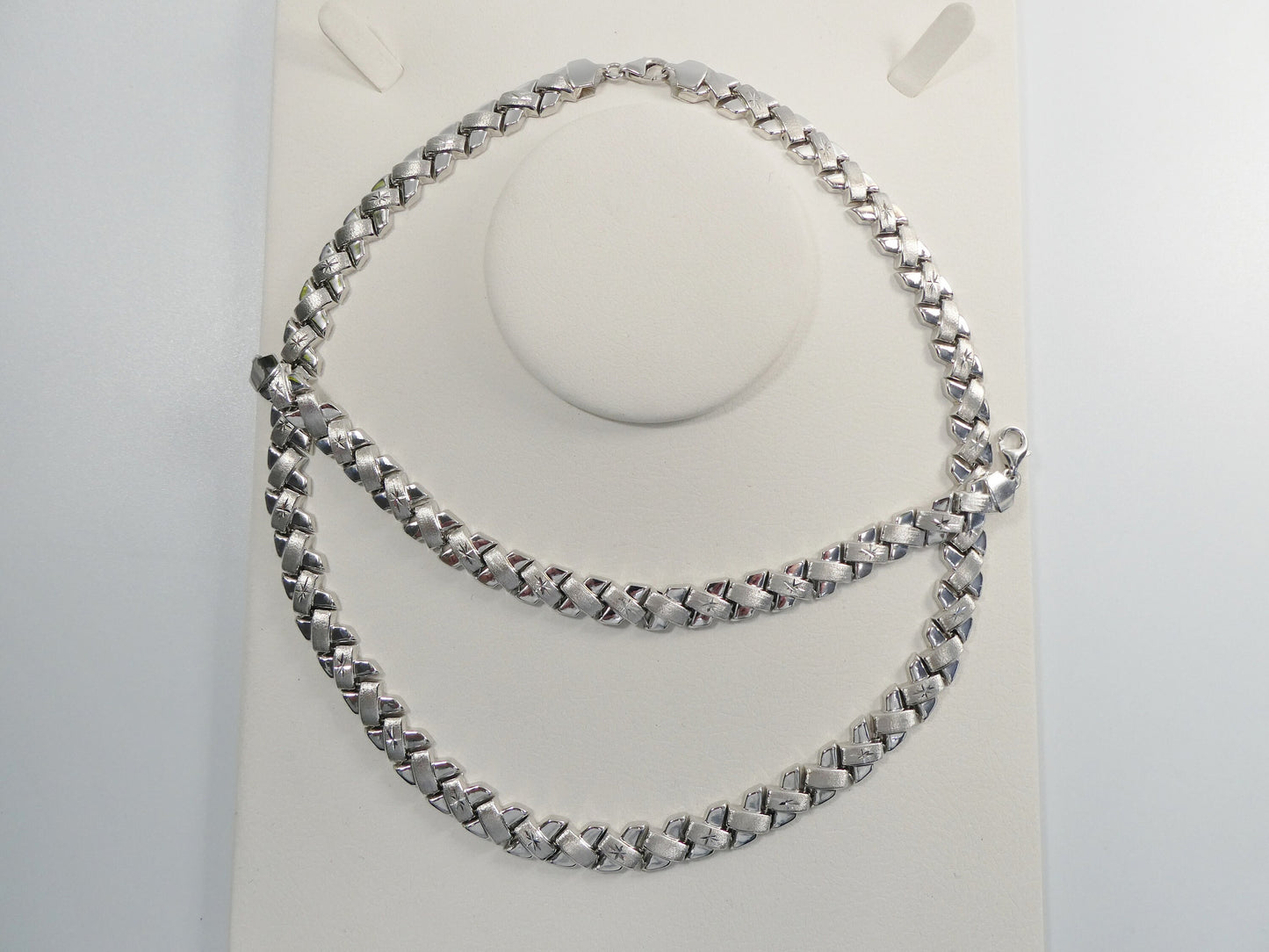 925 real sterling silver  set necklace and bracelet stampato x style 14k white gold tone finish