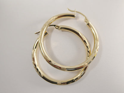 10k Real Solid Yellow Gold Diamond Cut Hoop Earrings
