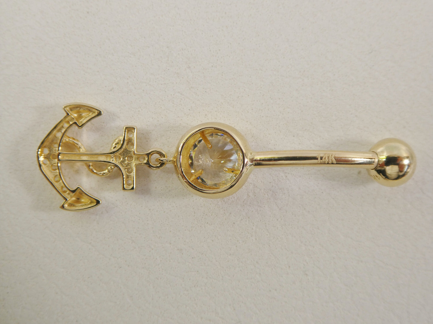 14k real solid yellow gold dangling anchor belly button ring piercing
