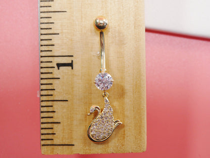 14k Real Solid Yellow Gold Dangling Duck Belly Button Ring Piercing
